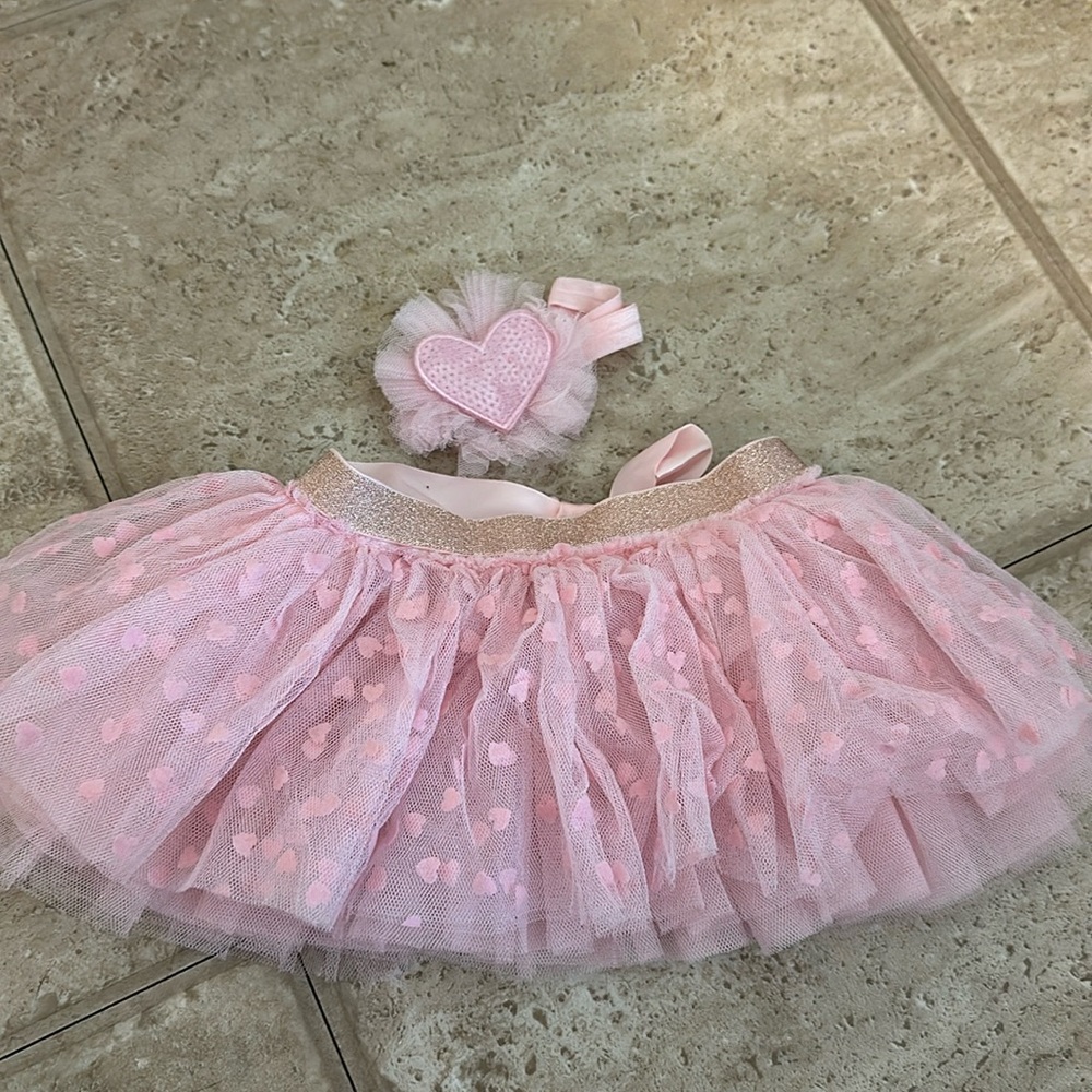 Baby newborn infant pink tutu bow photo outfit heart skirt headband